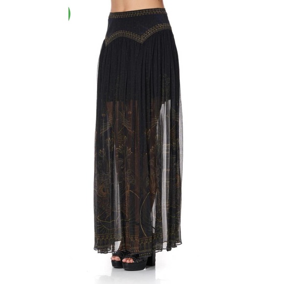 Camilla Egyptian print  long skirt, Layered Maxi Skirt w/crystal embellishment - Picture 13 of 13